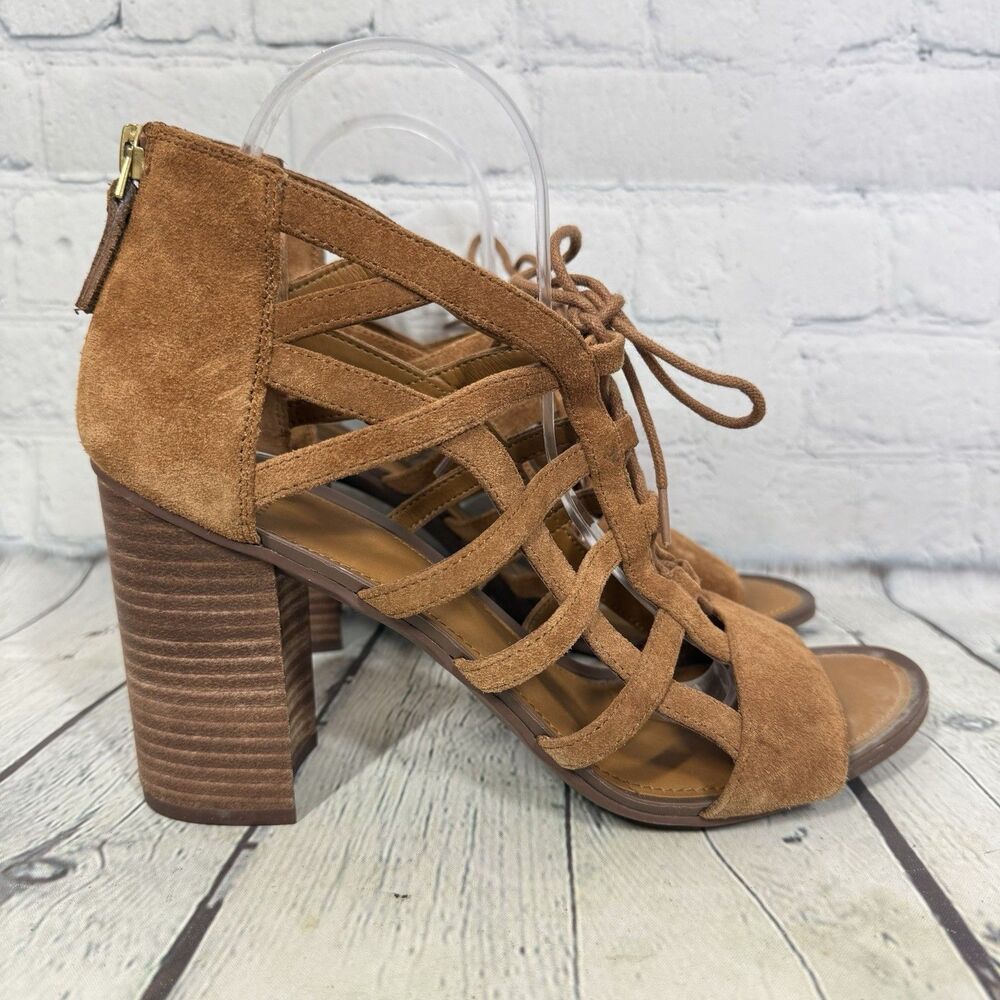 Franco Sarto Glatiator Sandals Women Size 10 M Brown Chunky Heel Ankle Strappy